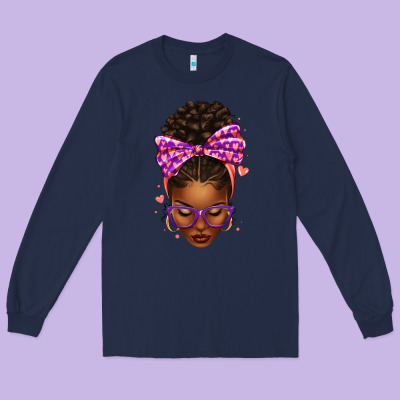 Sorority Colors Purple Carol Afro Messy Bun Woman Long Sleeve Tee Designed By Texasbilliewilder