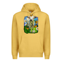 Antique Gold charolais heifer with sunflower and daisies Premium Hoodie - LillyAllenDesigns
