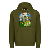 Army Green charolais heifer with sunflower and daisies Premium Hoodie - LillyAllenDesigns