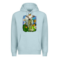 Blue Mist charolais heifer with sunflower and daisies Premium Hoodie - LillyAllenDesigns