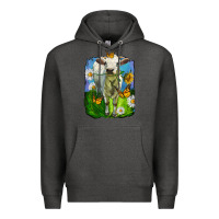 Charcoal Heather charolais heifer with sunflower and daisies Premium Hoodie - LillyAllenDesigns