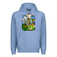 Colony Blue charolais heifer with sunflower and daisies Premium Hoodie - LillyAllenDesigns