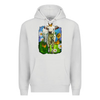 Dove Grey charolais heifer with sunflower and daisies Premium Hoodie - LillyAllenDesigns