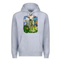 Heather Grey charolais heifer with sunflower and daisies Premium Hoodie - LillyAllenDesigns