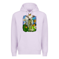 Lilac charolais heifer with sunflower and daisies Premium Hoodie - LillyAllenDesigns
