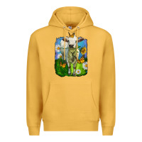 Mustard charolais heifer with sunflower and daisies Premium Hoodie - LillyAllenDesigns