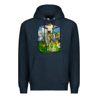 Navy charolais heifer with sunflower and daisies Premium Hoodie - LillyAllenDesigns