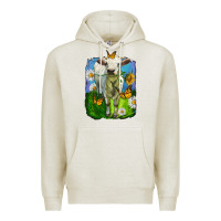 Oatmeal Heather charolais heifer with sunflower and daisies Premium Hoodie - LillyAllenDesigns