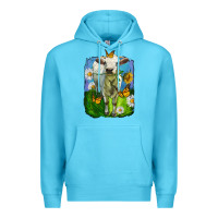 Ocean Blue charolais heifer with sunflower and daisies Premium Hoodie - LillyAllenDesigns