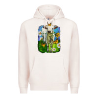 Pale Pink charolais heifer with sunflower and daisies Premium Hoodie - LillyAllenDesigns