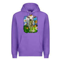 Purple charolais heifer with sunflower and daisies Premium Hoodie - LillyAllenDesigns