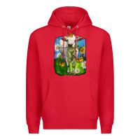 Red charolais heifer with sunflower and daisies Premium Hoodie - LillyAllenDesigns