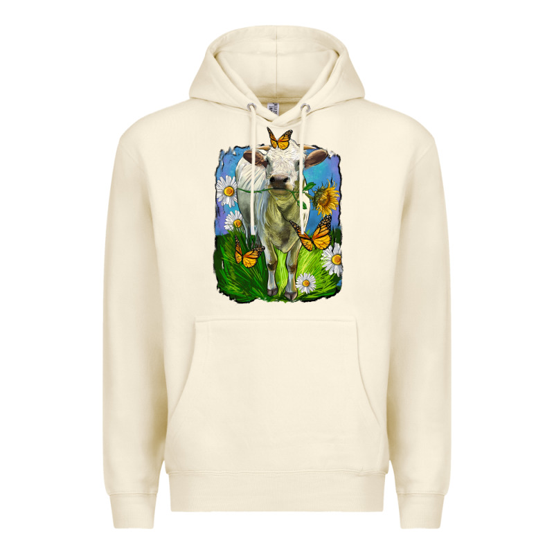 Charolais Heifer With Sunflower And Daisies Premium Hoodie by LillyAllenDesigns | Teevron