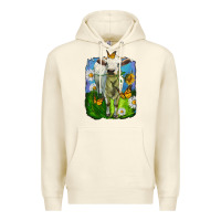 Sandshell charolais heifer with sunflower and daisies Premium Hoodie - LillyAllenDesigns