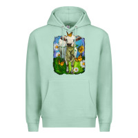 Seafoam charolais heifer with sunflower and daisies Premium Hoodie - LillyAllenDesigns