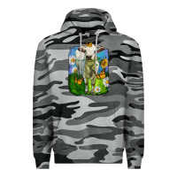 Slate Camo charolais heifer with sunflower and daisies Premium Hoodie - LillyAllenDesigns