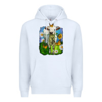 White charolais heifer with sunflower and daisies Premium Hoodie - LillyAllenDesigns
