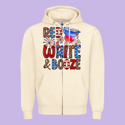 Red White And Booze Zipper Hoodie Designed By Zillion Design Studio