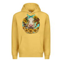 Antique Gold simmental heifer with sunflowers and leopard Premium Hoodie - LillyAllenDesigns