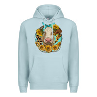 Blue Mist simmental heifer with sunflowers and leopard Premium Hoodie - LillyAllenDesigns