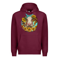 Burgundy simmental heifer with sunflowers and leopard Premium Hoodie - LillyAllenDesigns