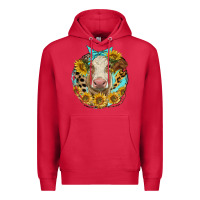Cardinal simmental heifer with sunflowers and leopard Premium Hoodie - LillyAllenDesigns