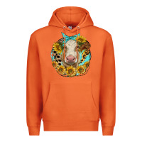 Carrot simmental heifer with sunflowers and leopard Premium Hoodie - LillyAllenDesigns
