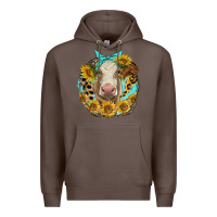 Coffee simmental heifer with sunflowers and leopard Premium Hoodie - LillyAllenDesigns