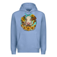 Colony Blue simmental heifer with sunflowers and leopard Premium Hoodie - LillyAllenDesigns