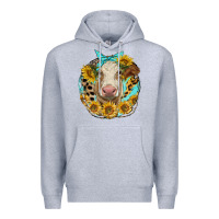 Heather Grey simmental heifer with sunflowers and leopard Premium Hoodie - LillyAllenDesigns