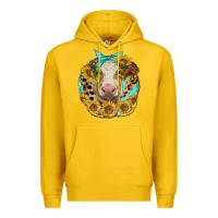 Lemon simmental heifer with sunflowers and leopard Premium Hoodie - LillyAllenDesigns