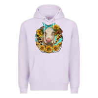 Lilac simmental heifer with sunflowers and leopard Premium Hoodie - LillyAllenDesigns