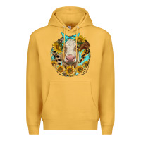 Mustard simmental heifer with sunflowers and leopard Premium Hoodie - LillyAllenDesigns