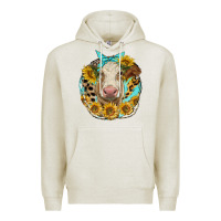 Oatmeal Heather simmental heifer with sunflowers and leopard Premium Hoodie - LillyAllenDesigns