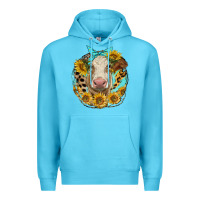 Ocean Blue simmental heifer with sunflowers and leopard Premium Hoodie - LillyAllenDesigns