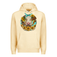 Pina Colada simmental heifer with sunflowers and leopard Premium Hoodie - LillyAllenDesigns