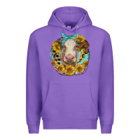 Purple simmental heifer with sunflowers and leopard Premium Hoodie - LillyAllenDesigns