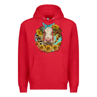 Red simmental heifer with sunflowers and leopard Premium Hoodie - LillyAllenDesigns