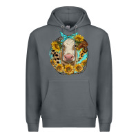 Rock simmental heifer with sunflowers and leopard Premium Hoodie - LillyAllenDesigns