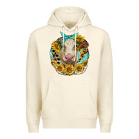 Sandshell simmental heifer with sunflowers and leopard Premium Hoodie - LillyAllenDesigns
