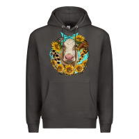 Smoke simmental heifer with sunflowers and leopard Premium Hoodie - LillyAllenDesigns
