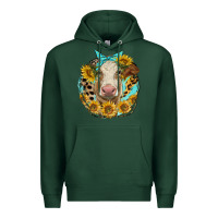 Sports Green simmental heifer with sunflowers and leopard Premium Hoodie - LillyAllenDesigns