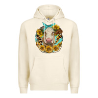 Tofu simmental heifer with sunflowers and leopard Premium Hoodie - LillyAllenDesigns