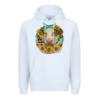 White simmental heifer with sunflowers and leopard Premium Hoodie - LillyAllenDesigns
