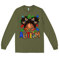 Army Green autism afro girl Long Sleeve Tee - texasbilliewilder