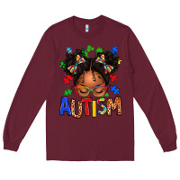 Burgundy autism afro girl Long Sleeve Tee - texasbilliewilder