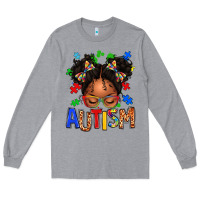 Heather Grey autism afro girl Long Sleeve Tee - texasbilliewilder