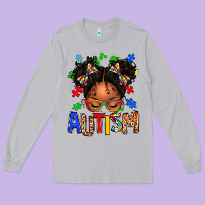 Autism Afro Girl Long Sleeve Tee Designed By Texasbilliewilder
