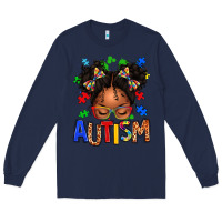 Navy autism afro girl Long Sleeve Tee - texasbilliewilder