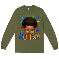 Army Green autism afro kid Long Sleeve Tee - texasbilliewilder
